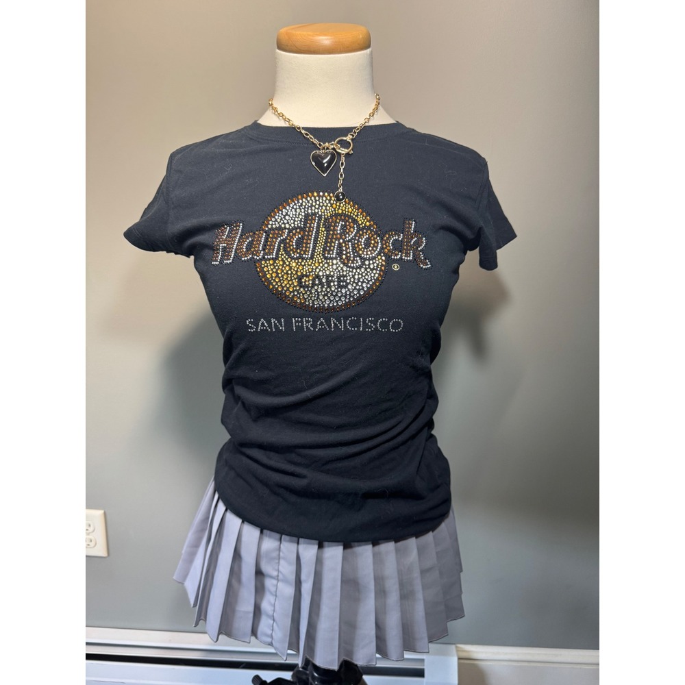 Hard Rock Cafe San Francisco‎ Rhinestone T Shirt Womens Small Black Bling EUC